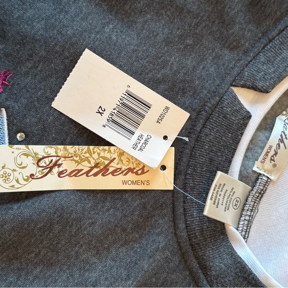 Feathers Charcoal Embroidered Crewneck Sweater Size 2X - Picture 6 of 6